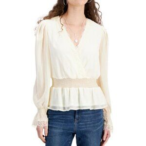 Self Love Juniors' Size Small Ivory Lace-Trim Bell-Sleeve Peasant Top NWT